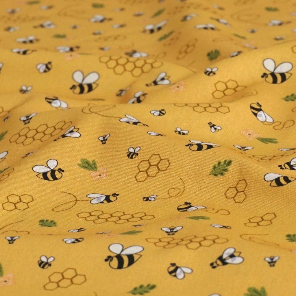 Baumwollstoff Motivdruck Honigbienen goldgelb